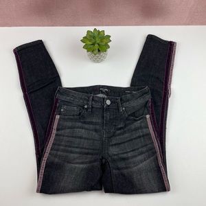 Dear John Joy Rich Skinny Black Purple Velvet Stripe Denim Jeans Women Size 24